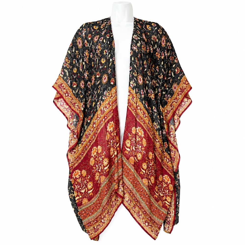 Soft Surroundings Floral Kimono One Size Boho Chiffon Paisley Topper Flawed